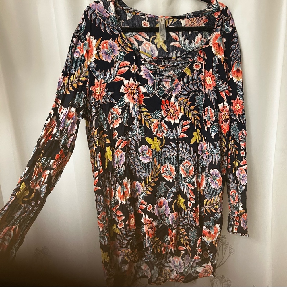 New Raisins Navy Floral Hooded‎ Bathing suit Cover-Up. Size XL - Picture 4 of 13